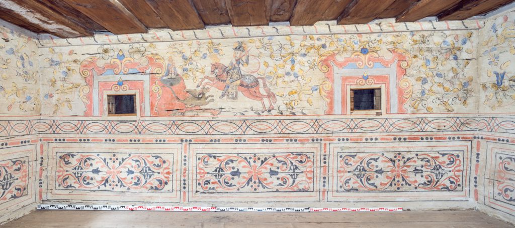 Wandmalereien im Schiebl-Hof, Freilichtmuseum Glentleiten, Großweil, Oberbayern, Bayern, Deutschland